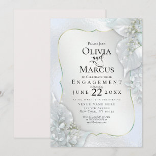 ENGAGEMENT Icy Blue Shimmer Leaves Invitation