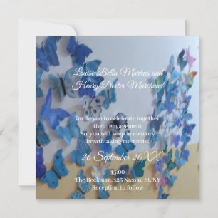 Engagement Invitation Butterflies Photo Flat Card