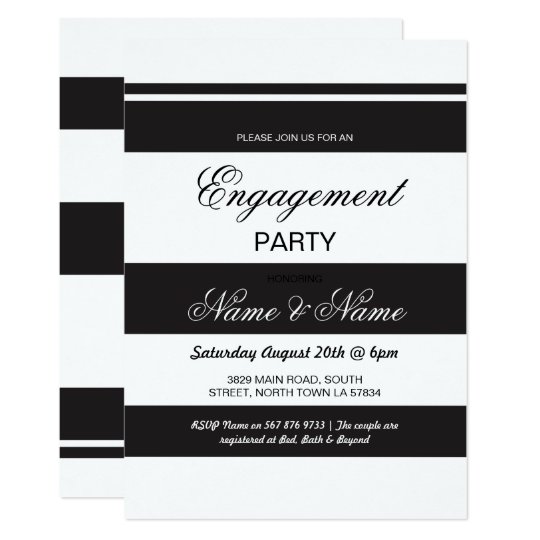 Engagement Invitations Stripe Black & White