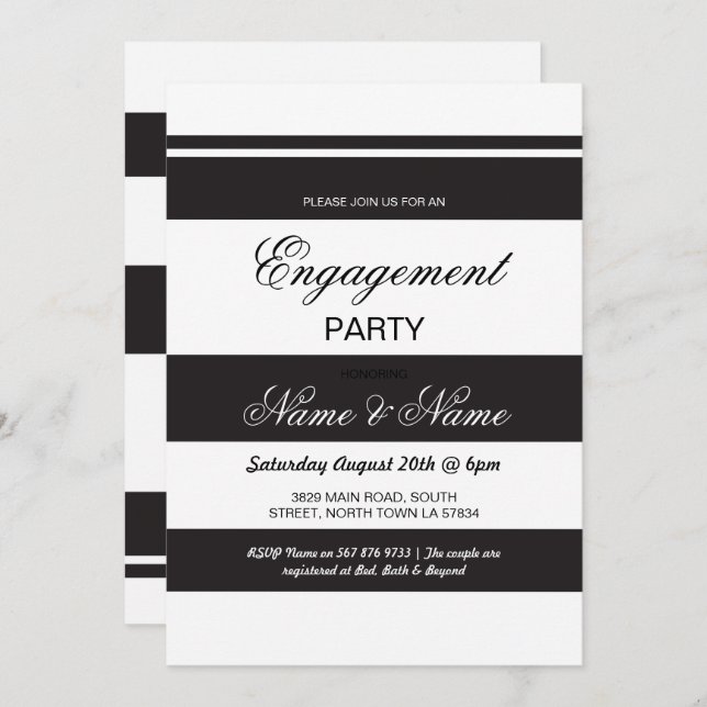 Engagement Invitations Stripe Black & White (Front/Back)
