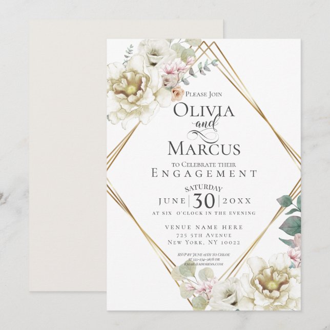 ENGAGEMENT | Ivory Blush Watercolor Floral Invitation (Front/Back)