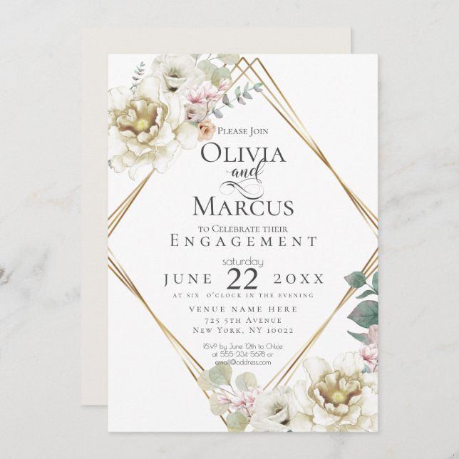 ENGAGEMENT | Ivory Blush Watercolor Floral Invitation (Front/Back)