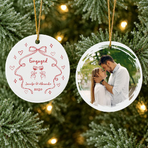 Engagement Keepsake Double Sided with Photo Ceramic Ornament
