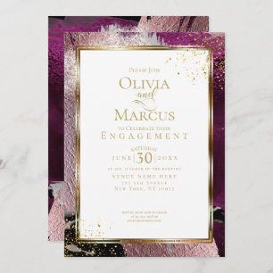 ENGAGEMENT   Modern Bold Abstract Wine Strokes Inv Invitation