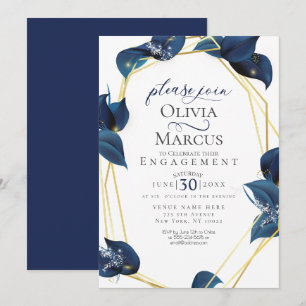 Engagement Modern Deep Indigo Blue and Gold Invitation