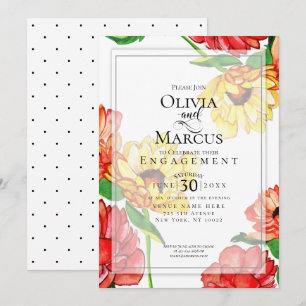 ENGAGEMENT   Modern Gerbera Flowers Red Yellow Invitation