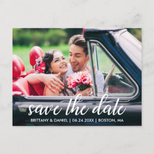 Engagement Modern Script Save The Date Photo Postcard
