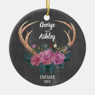 Engagement ornament | Antler floral 1st Christmas