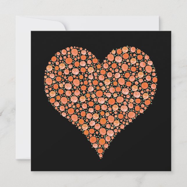 Engagement Pair of Rose Hearts Black & Orange Invitation (Front)