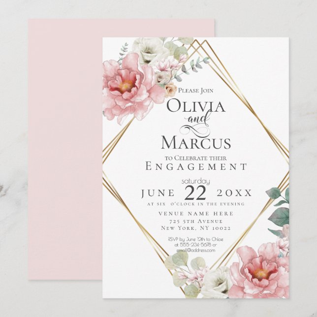 ENGAGEMENT | Pale Pink Watercolor Flowers Invitation (Front/Back)