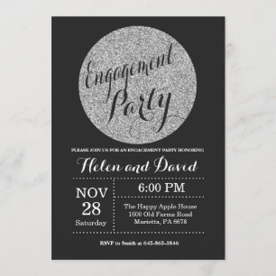 Engagement Party Black and Silver Glitter Invitation