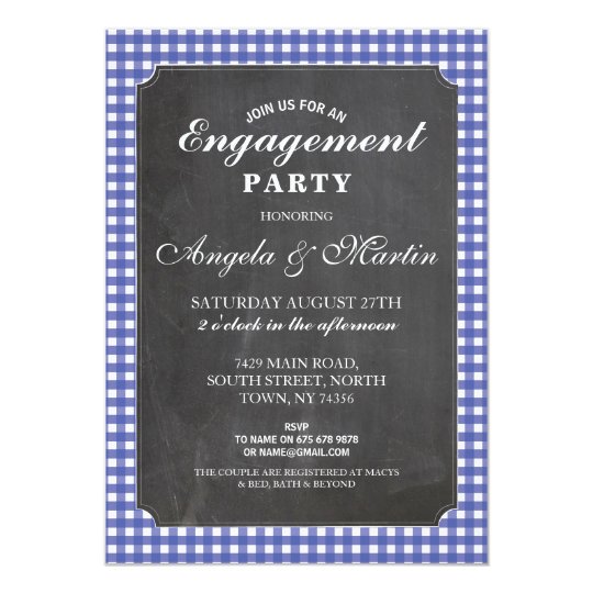 Engagement Party Blue Check Chalk Invite