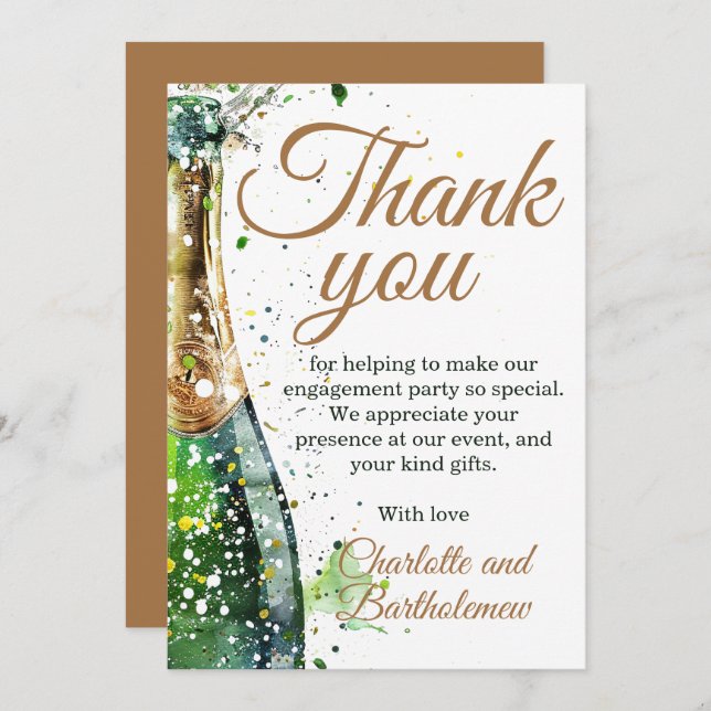 Engagement Party Bubbly Bottle Thank You Card (Front/Back)