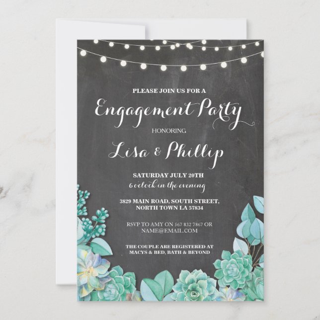 Engagement Party Chalk Shower Succulents Invite (Front)