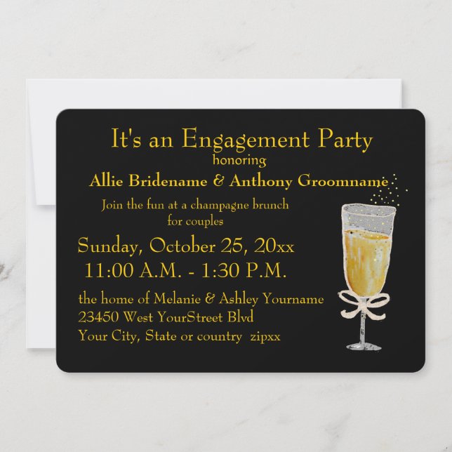 Engagement Party Champagne Toast peach ribbon Invitation (Front)