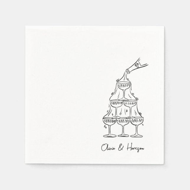Engagement Party Champagne Tower Sketch Napkins (Front)