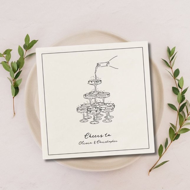 Engagement Party Champagne Tower Sketch Napkins (Engagement Party napkins)