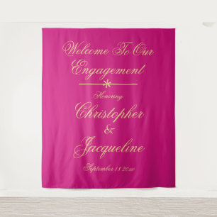 Engagement Party Chic Magenta & Gold Backdrop Tapestry