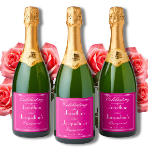 Engagement Party Chic Script Elegant Magenta Sparkling Wine Label