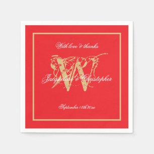 Engagement Party Classic Monogram Chic Red Paper Napkin
