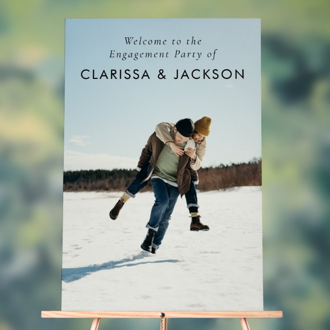 Engagement Party Custom Photo Modern Welcome Acrylic Sign (Neutral)