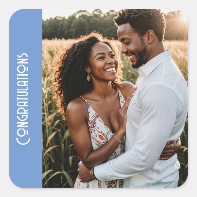 Engagement party custom photo text square sticker (Front)