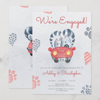 Engagement Party Cute Cartoon Cats Modern Informal Invitation