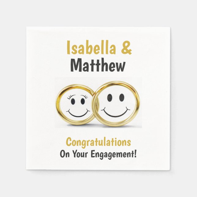 Engagement Party Cute Cartoon Gold Wedding Ring Napkin (Front)