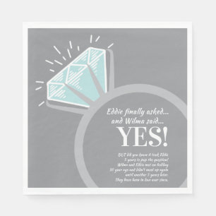 Engagement party diamond ring and fun facts napkin