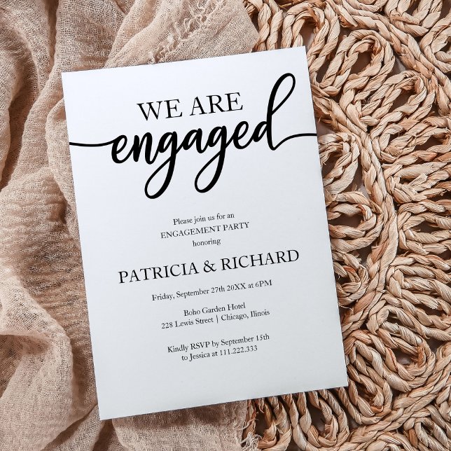Engagement Party Elegant Script Black And White Invitation (Creator Uploaded)