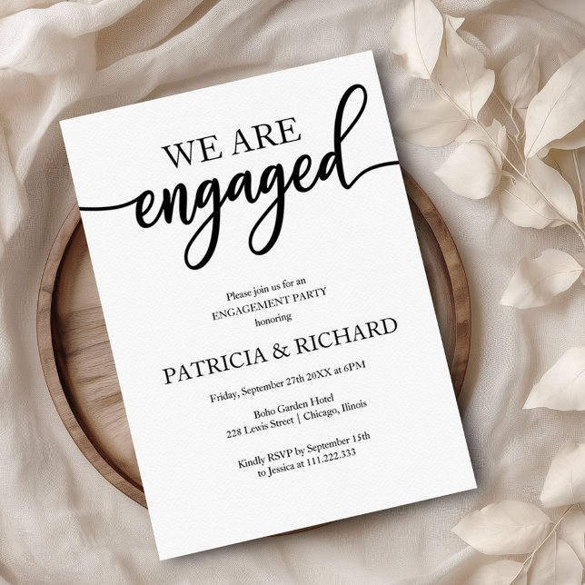 Engagement Party Elegant Script Black And White Invitation (Creator Uploaded)