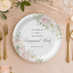 Engagement Party Elegant Soft Blush Roses  Paper Plate