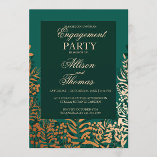 Engagement party Emerald gold herb Invitation