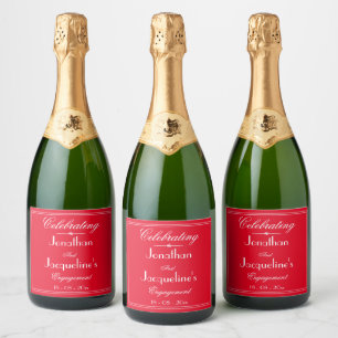 Engagement Party Favours Names Elegant Chic Red  Sparkling Wine Label