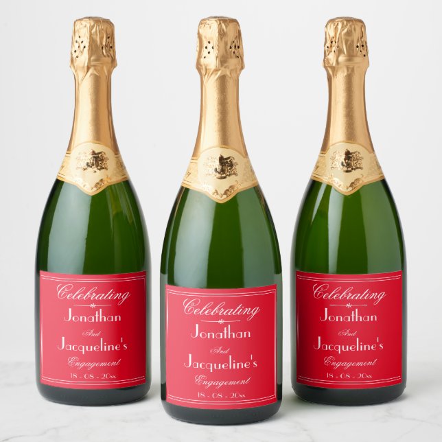 Engagement Party Favours Names Elegant Chic Red  Sparkling Wine Label (Bottles)