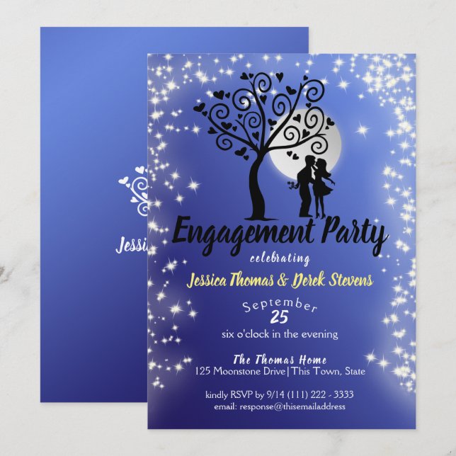 Engagement Party Full Moon Starry Night Invitation (Front/Back)