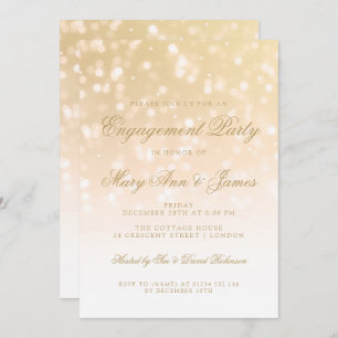 Engagement Party Gold Bokeh Sparkle Lights Invitation