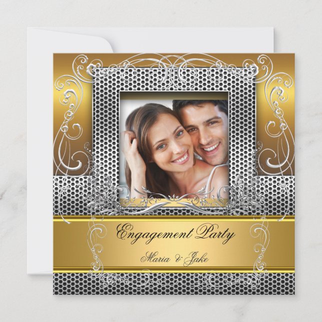 Engagement Party Gold Silver Photo Invitation (Front)