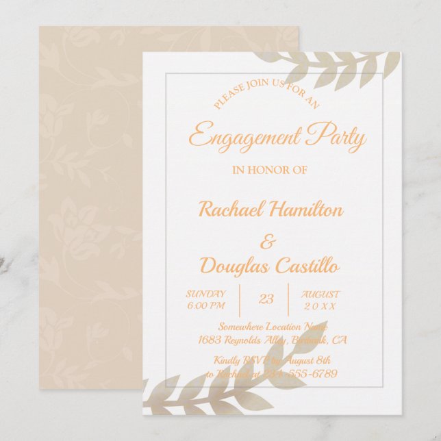 Engagement Party golden Floral Invitation (Front/Back)