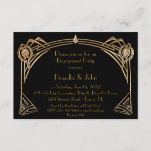 Engagement Party, great Gatsby, art-deco, black Invitation