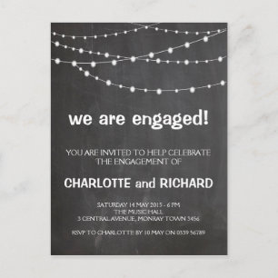 Engagement party invitation chalkboard and lights postcard