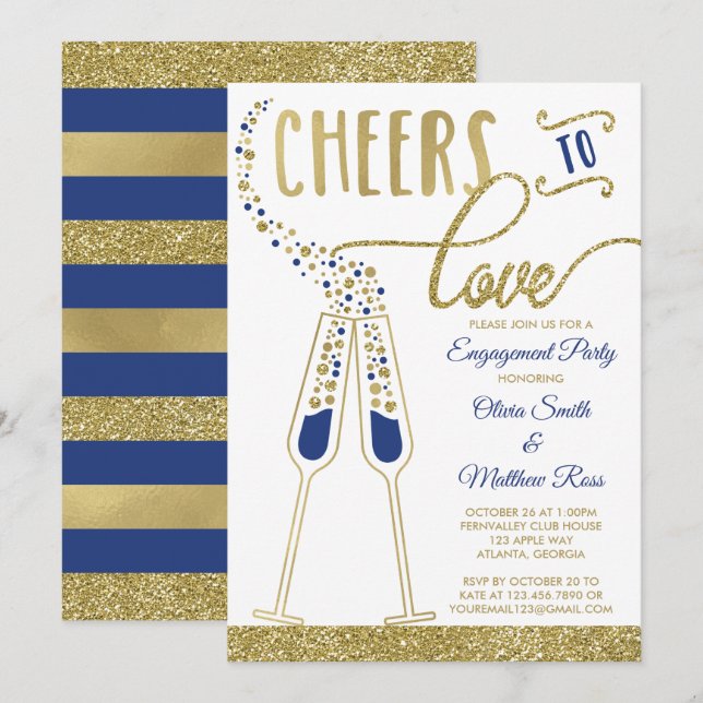 Engagement Party Invitation, Faux Glitter/Foil Invitation (Front/Back)