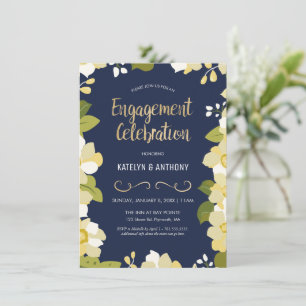 Engagement Party Invitation, Floral Gold & Navy Invitation