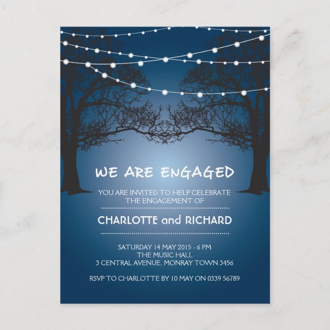 Engagement party invitation night string lights (Front)