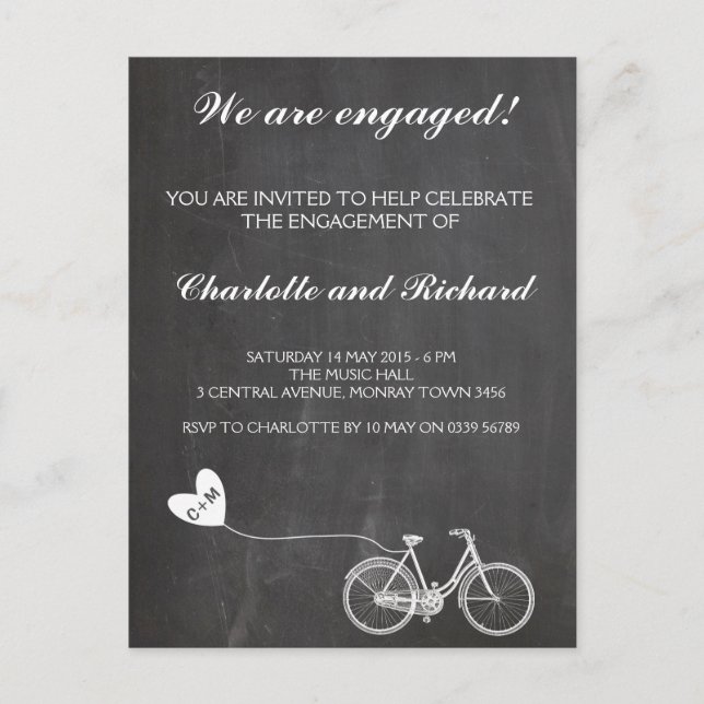 Engagement party invitation romantic bike (Front)