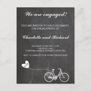 Engagement party invitation romantic bike postcard