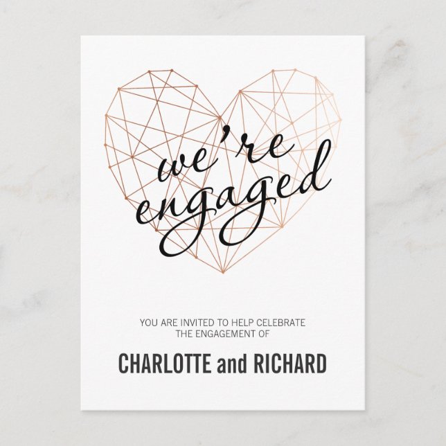 Engagement party invitation rose gold geometric postcard (Front)