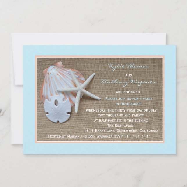Engagement Party Invitations - Beach Burlap (Front)