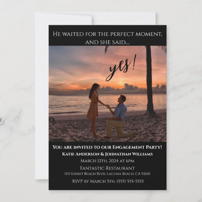 Engagement Party-Photo-Beach Sunset- Backdrop- Invitation (Front)