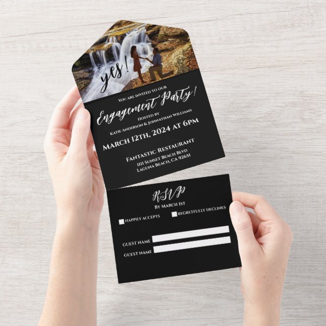 Engagement Party-Photo-Waterfall Backdrop- All In One Invitation (Tearaway)